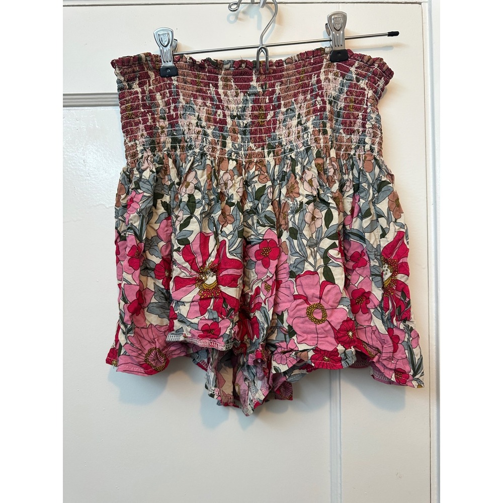 Natural Life Floral Smocked Waist Shorts Pink Boho Rayon Flowy Skort Style M